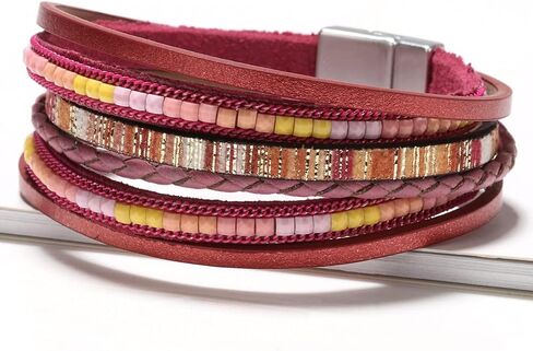 Fuqimanman2020 Boho Leather Wrap Bracelets Layered Bracelets with Magnetic Clasp Bohemian Strackable Bracelets Holiday Birthday Jewelry Gifts for Women in Saudi Arabia