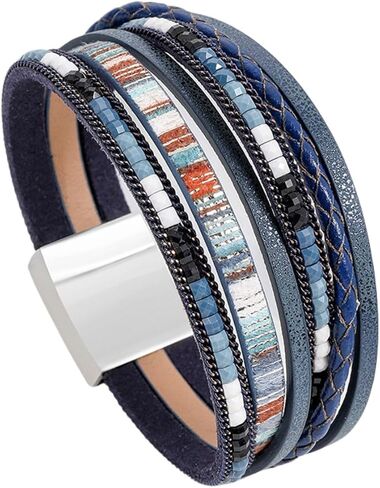 Fuqimanman2020 Boho Leather Wrap Bracelets Layered Bracelets with Magnetic Clasp Bohemian Strackable Bracelets Holiday Birthday Jewelry Gifts for Women in Saudi Arabia