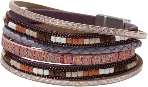 Fuqimanman2020 Boho Leather Wrap Bracelets Layered Bracelets with Magnetic Clasp Bohemian Strackable Bracelets Holiday Birthday Jewelry Gifts for Women in Saudi Arabia