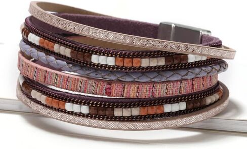 Fuqimanman2020 Boho Leather Wrap Bracelets Layered Bracelets with Magnetic Clasp Bohemian Strackable Bracelets Holiday Birthday Jewelry Gifts for Women in Saudi Arabia