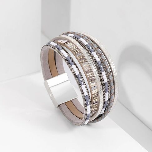 Fuqimanman2020 Boho Leather Wrap Bracelets Layered Bracelets with Magnetic Clasp Bohemian Strackable Bracelets Holiday Birthday Jewelry Gifts for Women in Saudi Arabia