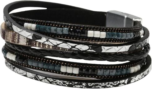 Fuqimanman2020 Boho Leather Wrap Bracelets Layered Bracelets with Magnetic Clasp Bohemian Strackable Bracelets Holiday Birthday Jewelry Gifts for Women in Saudi Arabia
