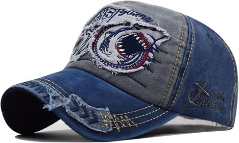 LOCOMO الرجال النساء القرش المتعثرة خمر قبعة بيسبول الصيد قبعة سائق شاحنة Snapback بيل حافة قبعة الشمس رمادي داكن in Kuwait