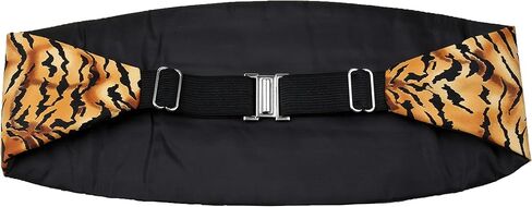 CBUND-ADF-307 - Mens Formal Woven Tiger Print Cummerbund Pre-Tied Bowtie Hanky set, Gold Black, One size in Kuwait