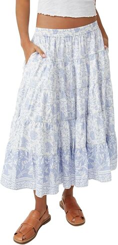 Free People Women's Full Swing Printed Midi Skirt in Saudi Arabia