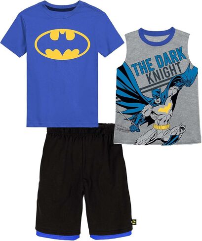 Warner Bros. Batman, The Flash, Justice League Boys Superhero Short Sleeve T-Shirt, Tank Top and Mesh Shorts Set in Saudi Arabia