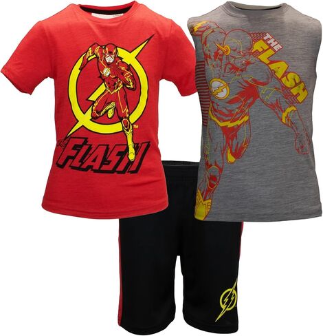 Warner Bros. Batman, The Flash, Justice League Boys Superhero Short Sleeve T-Shirt, Tank Top and Mesh Shorts Set in Saudi Arabia