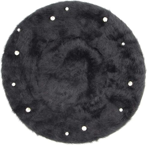 ZGMYC Women Girls Warm Rabbit Fur French Style Beret Shiny Rhinestones Pearl Winter Beanie Hat in Saudi Arabia