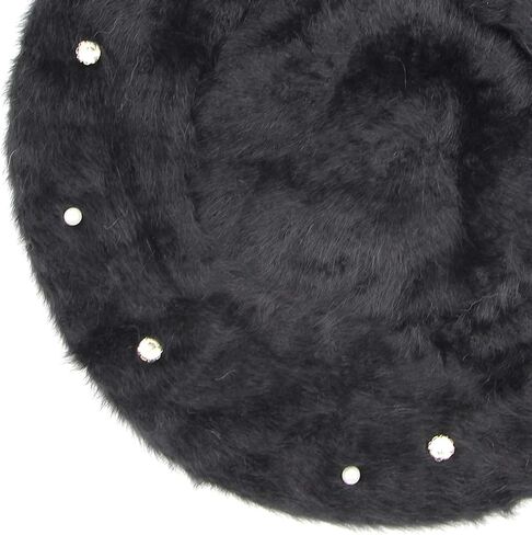 ZGMYC Women Girls Warm Rabbit Fur French Style Beret Shiny Rhinestones Pearl Winter Beanie Hat in Saudi Arabia