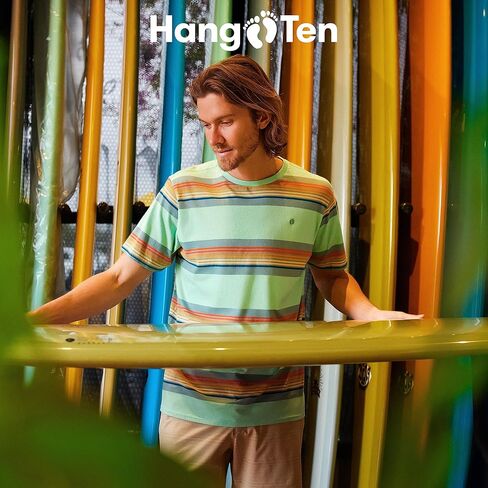 قميص بولو مخطط بأزرار للرجال من Hang Ten - قمصان كاجوال للرجال - بولو محبوك مستوحى من الطراز العتيق in Saudi Arabia