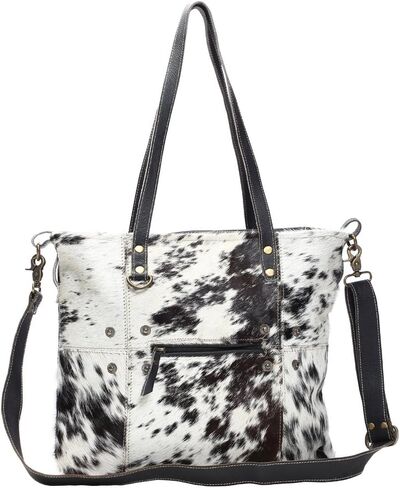 Myra Bag Black & White Shade Cowhide & Leather Tote Bag S-1167, Brown, One Size in Saudi Arabia