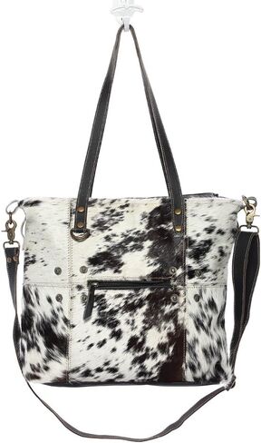 Myra Bag Black & White Shade Cowhide & Leather Tote Bag S-1167, Brown, One Size in Saudi Arabia