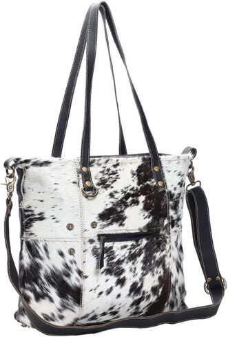 Myra Bag Black & White Shade Cowhide & Leather Tote Bag S-1167, Brown, One Size in Saudi Arabia