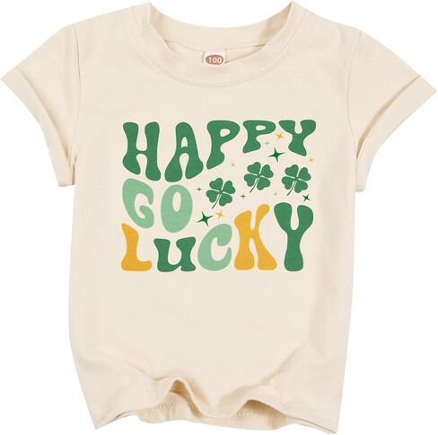 St Patrick's Day Kids Shirt Happy Go Lucky T Shirt Lucky Graphic Shirts for Toddler Baby Girl Short Sleeve Tops in Saudi Arabia