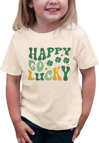 St Patrick's Day Kids Shirt Happy Go Lucky T Shirt Lucky Graphic Shirts for Toddler Baby Girl Short Sleeve Tops in Saudi Arabia
