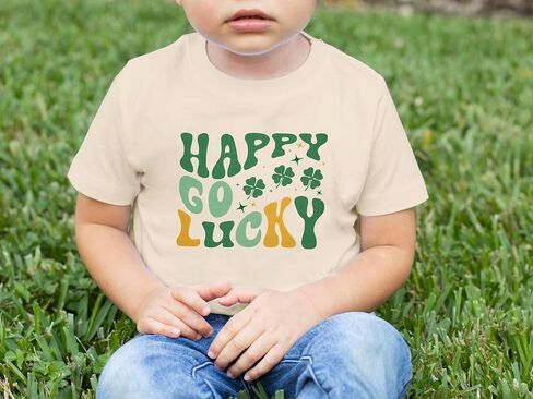 St Patrick's Day Kids Shirt Happy Go Lucky T Shirt Lucky Graphic Shirts for Toddler Baby Girl Short Sleeve Tops in Saudi Arabia