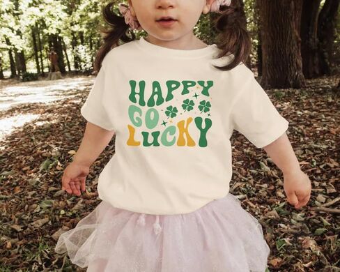 St Patrick's Day Kids Shirt Happy Go Lucky T Shirt Lucky Graphic Shirts for Toddler Baby Girl Short Sleeve Tops in Saudi Arabia