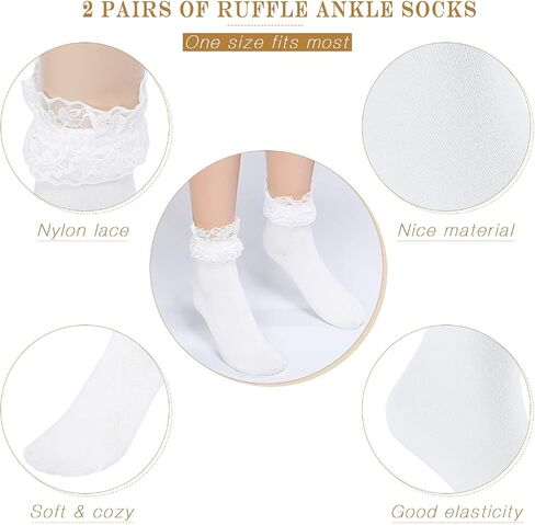 SATINIOR 6 Pairs Ruffle Ankle Socks Lace Frilly Socks Fashion Women Girls Princess Socks in Saudi Arabia