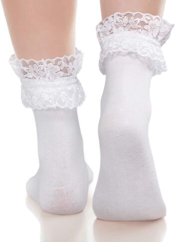 SATINIOR 6 Pairs Ruffle Ankle Socks Lace Frilly Socks Fashion Women Girls Princess Socks in Saudi Arabia