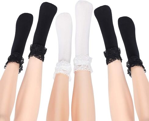 SATINIOR 6 Pairs Ruffle Ankle Socks Lace Frilly Socks Fashion Women Girls Princess Socks in Saudi Arabia