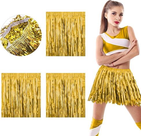 4Pack Gold Metallic Foil Fringe Tassel Garland Parade Floats Streamers Skirt, Belly Dance, Sequin Wrap Rave Costume for Women, Applicable to Birthday Dance Carnival Halloween Christmas in Saudi Arabia
