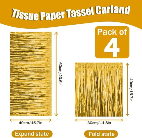 4Pack Gold Metallic Foil Fringe Tassel Garland Parade Floats Streamers Skirt, Belly Dance, Sequin Wrap Rave Costume for Women, Applicable to Birthday Dance Carnival Halloween Christmas in Saudi Arabia