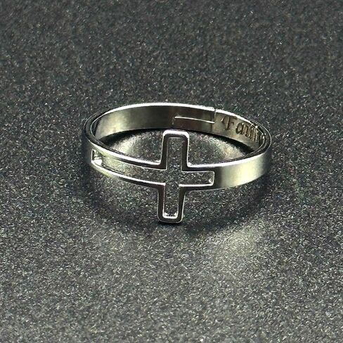 Sideways Cross Ring Religious Faith Over Fear inside Remind Pray to God Jesus | Adjustable Stainless Steel Religious Cross Ring | Jewelry box included in Saudi Arabia