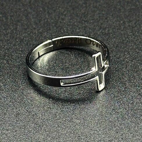 Sideways Cross Ring Religious Faith Over Fear inside Remind Pray to God Jesus | Adjustable Stainless Steel Religious Cross Ring | Jewelry box included in Saudi Arabia