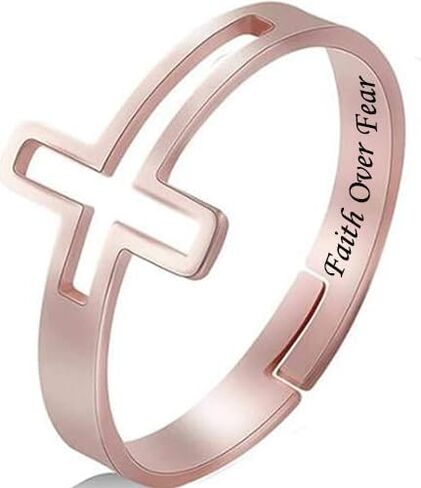 Sideways Cross Ring Religious Faith Over Fear inside Remind Pray to God Jesus | Adjustable Stainless Steel Religious Cross Ring | Jewelry box included in Saudi Arabia