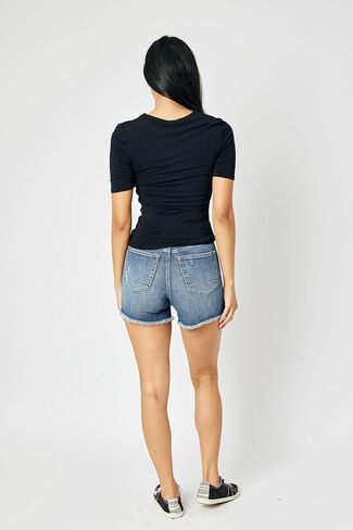 Judy Blue High Waist Tummy Control Fray Hem Shorts 150235- in Kuwait