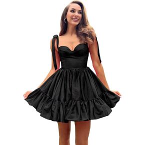 Satin Homecoming Dresses for Teens Ruffles A-Line Mini Short Prom Evening Cocktail Dress