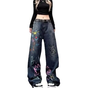 Unisex Graffiti Baggy Jeans Grunge Hiphop Streetwear Harajuku Y2k High Waist Denim Wide Trousers Aesthetic Pants Vintage