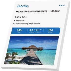 FANTAC Glossy Thin Inkjet Printer Paper for DIY Chip Bag and Brochure Flyer Printing 8.5x11 Inches Glossy 100 Sheets 38LB 140g