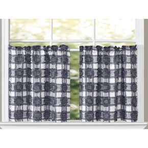 GOHD Fashion Plaids Tiers Kitchen Curtains Boho Pattern Clipped Yarn Stripe Bathroom/Bedroom/Living Room Window Curtain 3 Size (24in,Red and White)