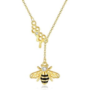 YAFEINI Bee Honeycomb Necklace 925 Sterling Silver Bee Honeycomb Pendant Necklace Bee Jewelry Gifts for Women