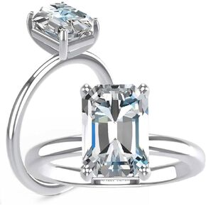 3.0 Carat Moissanite Engagement Ring, Emerald Cut DF Color VVS Clarity Moissanite in Square Wedding Rings, Sterling Silver Rings for Women with 18K White Gold Plated
