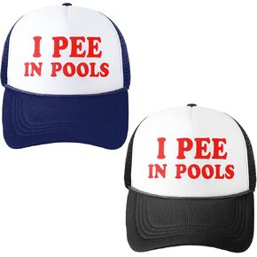 Jiuguva 2 Pieces Funny Trucker Cap I Pee in Pools Hat American Flag Hat Retro Funny Baseball Cap Adjustable Mesh Adult Hat