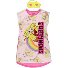بيجامة سبونج بوب سكويربانتس للنوم للفتيات، طقم قميص نوم وقناع للعين، وردي، مقاس الأطفال الصغار 6/6X in Kuwait