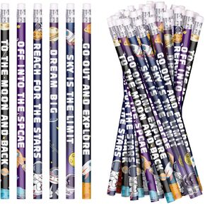 Space Pencils Birthday Pencils for Teacher Classroom Wooden Pencils with Erasers Outer Space Pencils Space Party Favors Astronaut Party Favors Space Birthday Decoration, 6 Style (24)