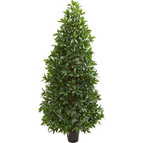 Nearly Natural 5-Ft. Bay Leaf Cone Topiary Artificial UV Resistant (Indoor/Outdoor) Silk Trees Green