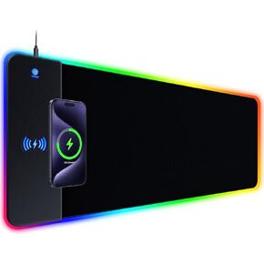 RGB Gaming Mouse Pad with 15W Wireless Charging, Extra Large LED Mousepad with 14 Light Modes, XXL Mouse Pad, Ergonomic Computer Mouse Pad with Non-Slip Rubber Base for Laptop, Gifts for Gamer/Men