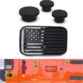 (Combo Pack) 3 Pieces Wrangler Tailgate Plugs and 1 Piece Wrangler Rear License Plate Deletion Panel - Compatible with Wrangler JK 2007-2018 Models - Easy No-Tool Installation