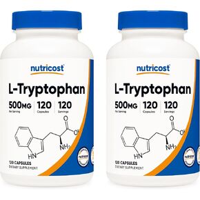 Nutricost L-Tryptophan 500mg, 120 Capsules - with BioPerine, Gluten Free, Non-GMO in Kuwait