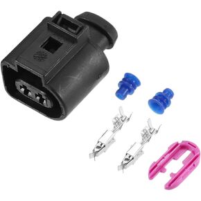 X AUTOHAUX 1 Set Horn Connector Black with 2pcs Terminals and Waterproof Plug No.1J0973722 for Audi A6 2019-2020