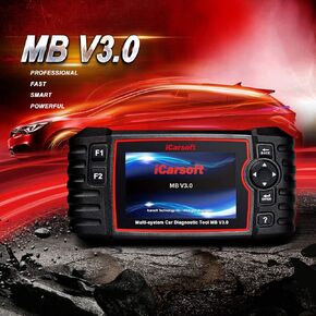 أداة تشخيص ثنائية الاتجاه لسيارة Mercedes-Benz/Sprinter/Smart، iCarsoft MB V3.0 (إصدار محسّن) 28+ خدمة إعادة تعيين ماسح ضوئي للنظام الكامل OBD2، اختبار البطارية/اختبار التشغيل، VIN التلقائي، المسح السريع in Kuwait