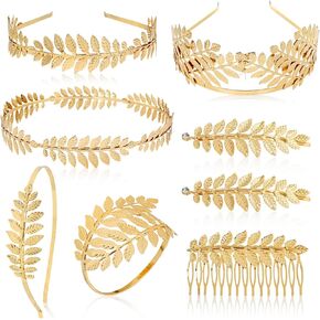 inSowni 8 Pieces Greek Roman Goddess Laurel Gold Leaf Crowns Tiaras Headbands +Leaves Hair Side Comb+Leaf Hair Clips+Laurel Bracelet Armband Bridal Wedding Headpieces Accessories for Women