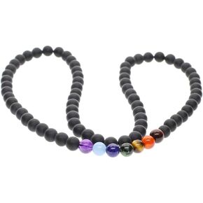 AMORWING Onyx 7 Chakra Stone Beaded Wrap Bracelet Necklace