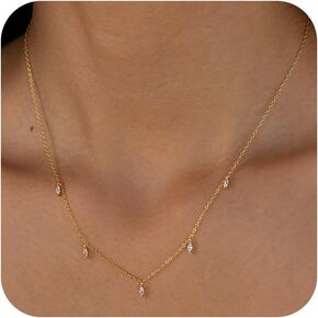 Gold Necklace for Women, 14k Gold Plated Diamond Station Necklace for Women,Dainty Gold Choker Necklace Minimalist Simple Gold Jewelry