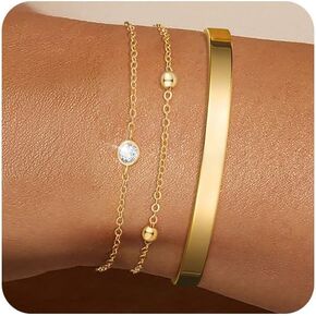 Gold Silver Bracelets for Women Trendy Non Tarnish Dainty 14k Gold Plated Bangle Adjustable Cuff Bracelet Stack Stackable Friendship Bracelets Set Tennis Chain Waterproof Jewelry Gifts