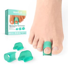 Welnove Hammertoe Corrector - 6 Pack Toe Splints - Soft Gel Toe Straighteners - Realign Bent, Curled, Crooked, Claw, Hammer Toes - Toe Corrector for Men and Women, 3 Different Sizes (Green)